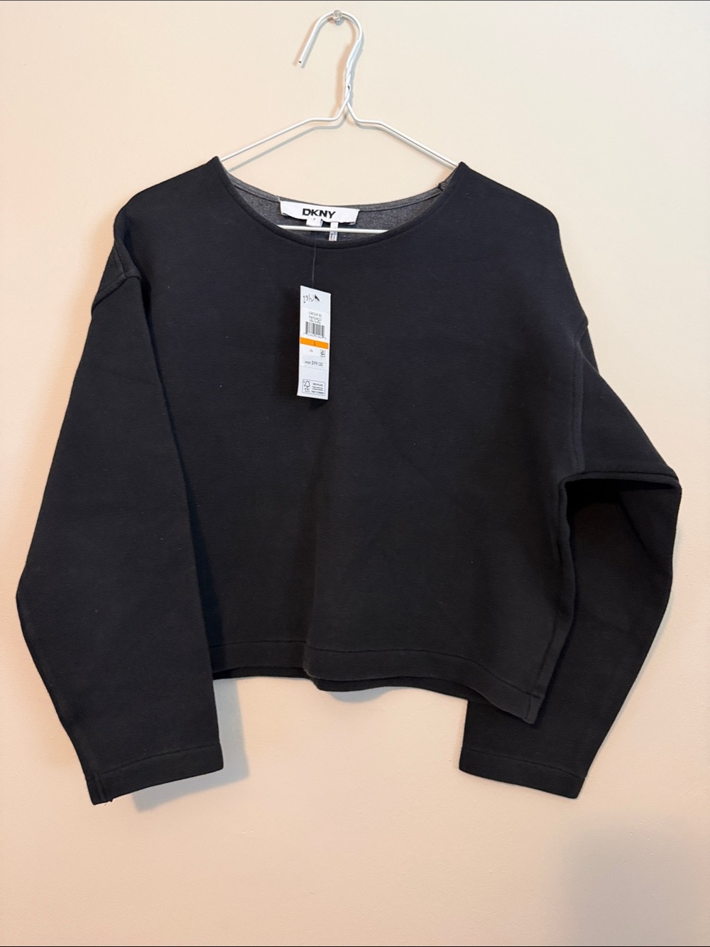 DKNY Black Cropped Crewneck Sweatshirt size small NWT